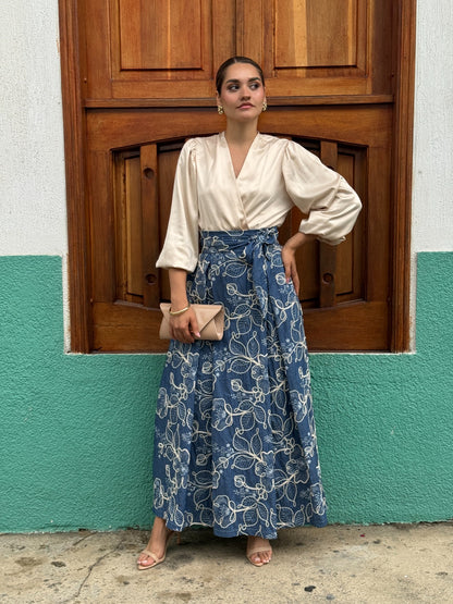MAXI FALDA TABLONES ENCAJE