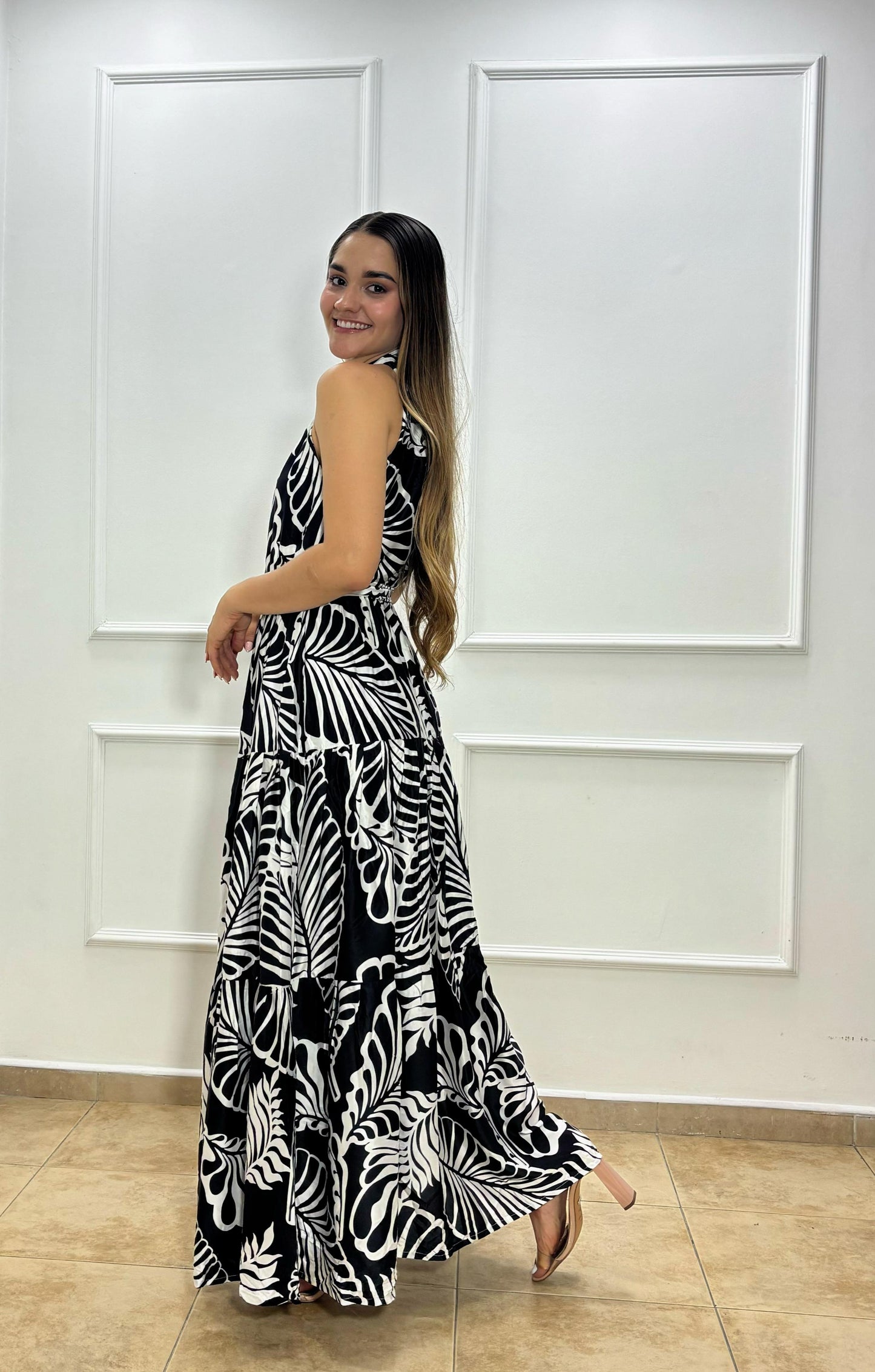 Vestido cuello alto Estampado