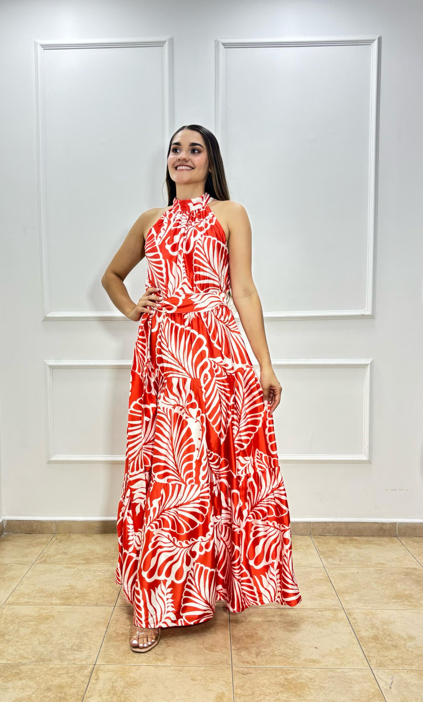 Vestido cuello alto Estampado