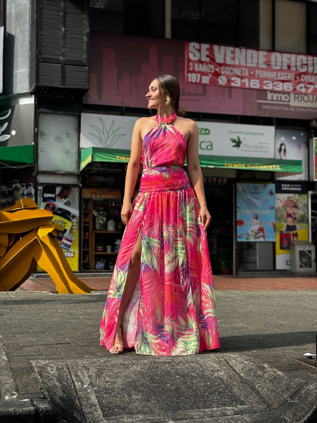 Vestido Estampado Fucsia
