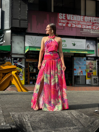 Vestido Estampado Fucsia