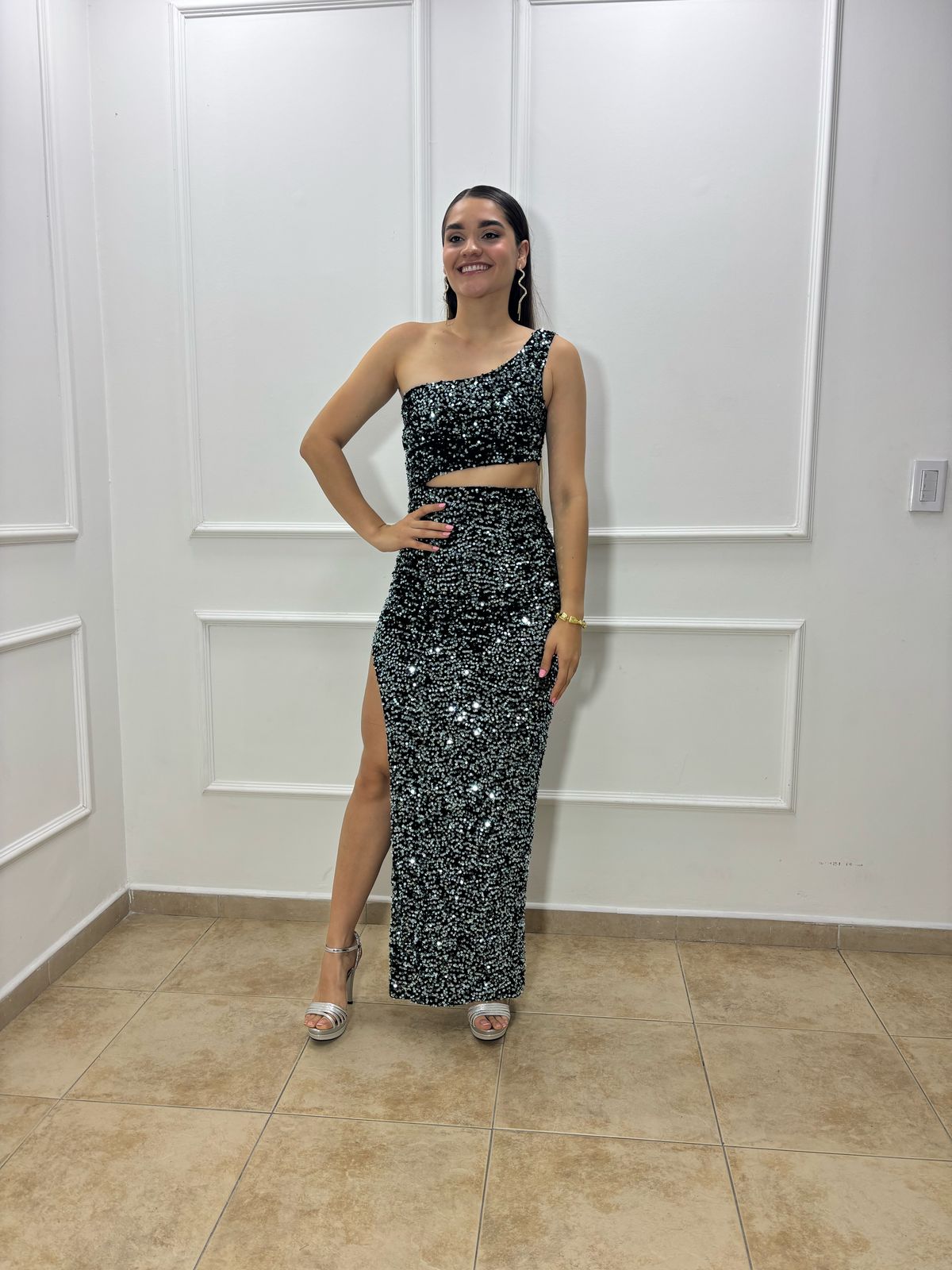 VESTIDO LENTEJUELA ASIMETRICO