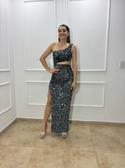 VESTIDO LENTEJUELA ASIMETRICO