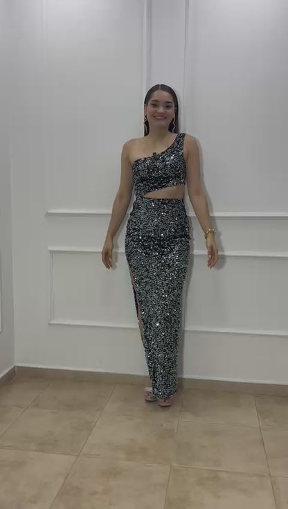 VESTIDO LENTEJUELA ASIMETRICO